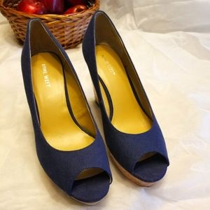 Nine West Blue Peep Toe Wedge